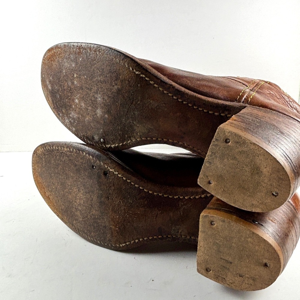 vtg FRYE Black Label Brown Leather Campus Boots Western Tall Block Heel Womens 8 - Picture 8 of 9
